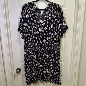 American Rag Short Sleeve Mini Dress Size 3X V-Neck Elastic Cinch Waist Floral
